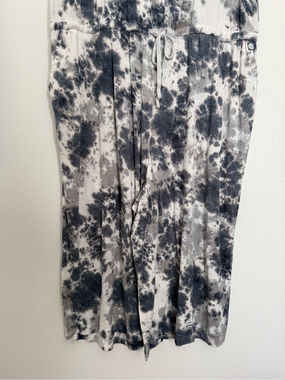 LIVI - Active Drawstring Wide Leg Gray Grey Tie Dye Cropped Jumpsuit - 26/28 - Picture 10 of 11